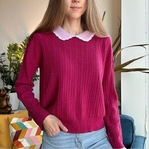 Paul & Joe Merino Wool Pink Cable Knit Collar Sweater FR 44 US L (12)